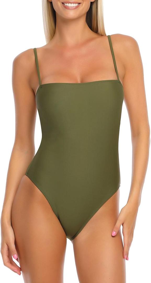 RELLECIGA Women's Bandeau One Piece Swimsuits (XX-Large, Army Green)
