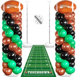 Football Party Balloon Column Stand Kit Sports Game Party Decoration Sport Themed Adjustable Balloon Stands Football Birthday Green Brown black Balloons Floor Runner for Game Day Tailgate supplies