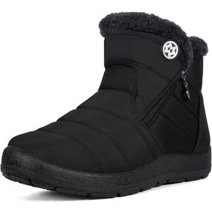Eagsouni Snow Boots Womens Winter Ankle Boots Ladies Warm Fur Lined Booties Thickening Shoes Zip Flat Sneakers Outdoor Booties (8, High Top - Black)