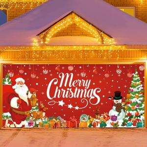 7x16ft Christmas Garage Door Cover Banner Large Hanging Backdrop Decorations Xmas Santa Garage Door Cover Decor for Home Outdoor Indoor Christmas Party Wall Yard (Santa)