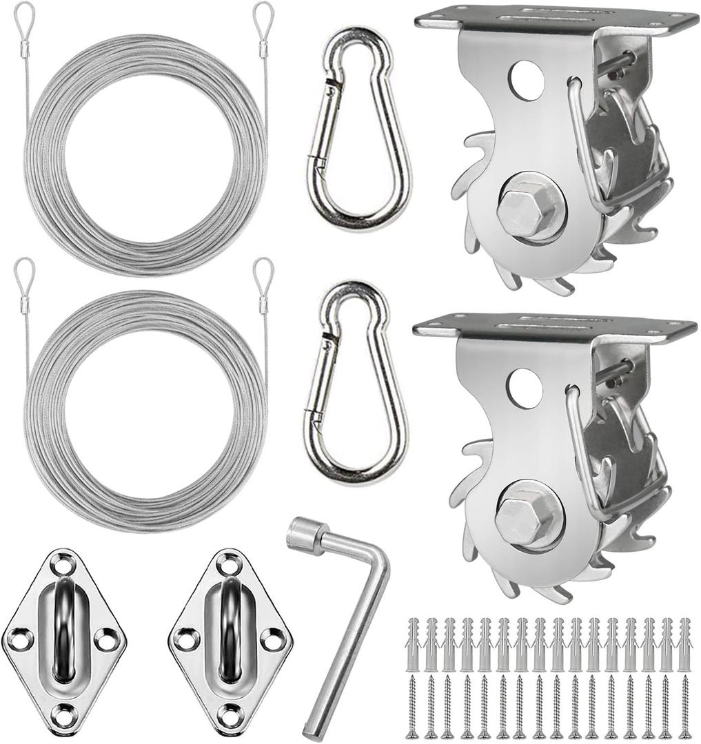 COOLYARD Shade Sail Hardware Kit Ratchet Winch Set Cable Rope Tightener 6 Inch Hanging Kit Pad Eyes Snap Hooks for Rectangle Square Triangle Shade Sail Installation