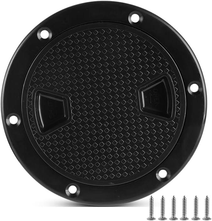 Boat-Ready Black Round Non-Slip Inspection Hatches - Sizes 4", 6", 8" with Detachable Cover - ABS Plastic Screw Out Access Hatch Cover for Kayak, Yacht, Marine Accessories Black