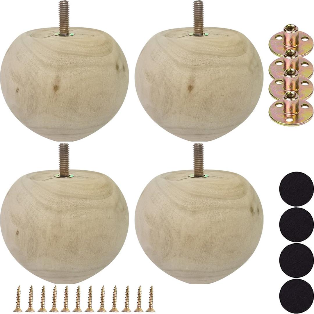 3 Inch Wooden Sofa Legs Solid Wood Sofa Furniture Replacement Legs, Cabinet Legs/Desk/Sofa/Bookcase Legs DIY, with Mounting Plate & Screws Set of 4 (3 inch Unfinished)