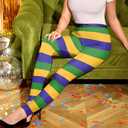 Women's Mardi Gras Carnival Striped Leggings Bold Colorful High Waist Tights Festival Pants Stripeds (XL)