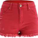 Womens Jean Shorts High Waist Stretch Hot Shorts Fringe Wash Jean Shorts Summer Cute Denim Shorts (Small, B-red)