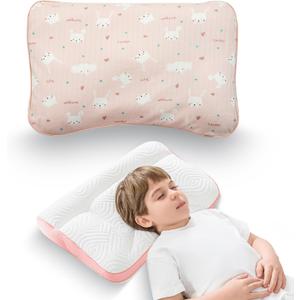 Reidio 1Pc Toddler Pillows with Removable Cotton Pillowcase Ergonomic Design Toddler Pillows for Sleeping Toddler Neck Pillow Kids Pillows Machine Washable 14x20in (Rose)