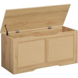 HOOBRO Storage Bench, 39.3" Toy Box, Rattan-Like Storage Chest, Sturdy Entryway Bench Supports 220 lb, Toy Chest, Safety Hinge, U-Shaped Opening, Easy Assembly, Natural NL11CW01