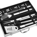 1Set BBQ Tool Set with Ergonomic Handle Food Grade Resistant Outdoor Barbecue Tools for Home BBQ Tools Kit (Silver)