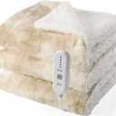 Dowin Heated Throw Blanket, Tie Dye Faux Fur Electric Blanket Throw 50"x 60" with 5 Fast Heating Levels&4 Hrs Auto Off, ETL&FCC Certification Heating Throw,Home Office Use Beige
