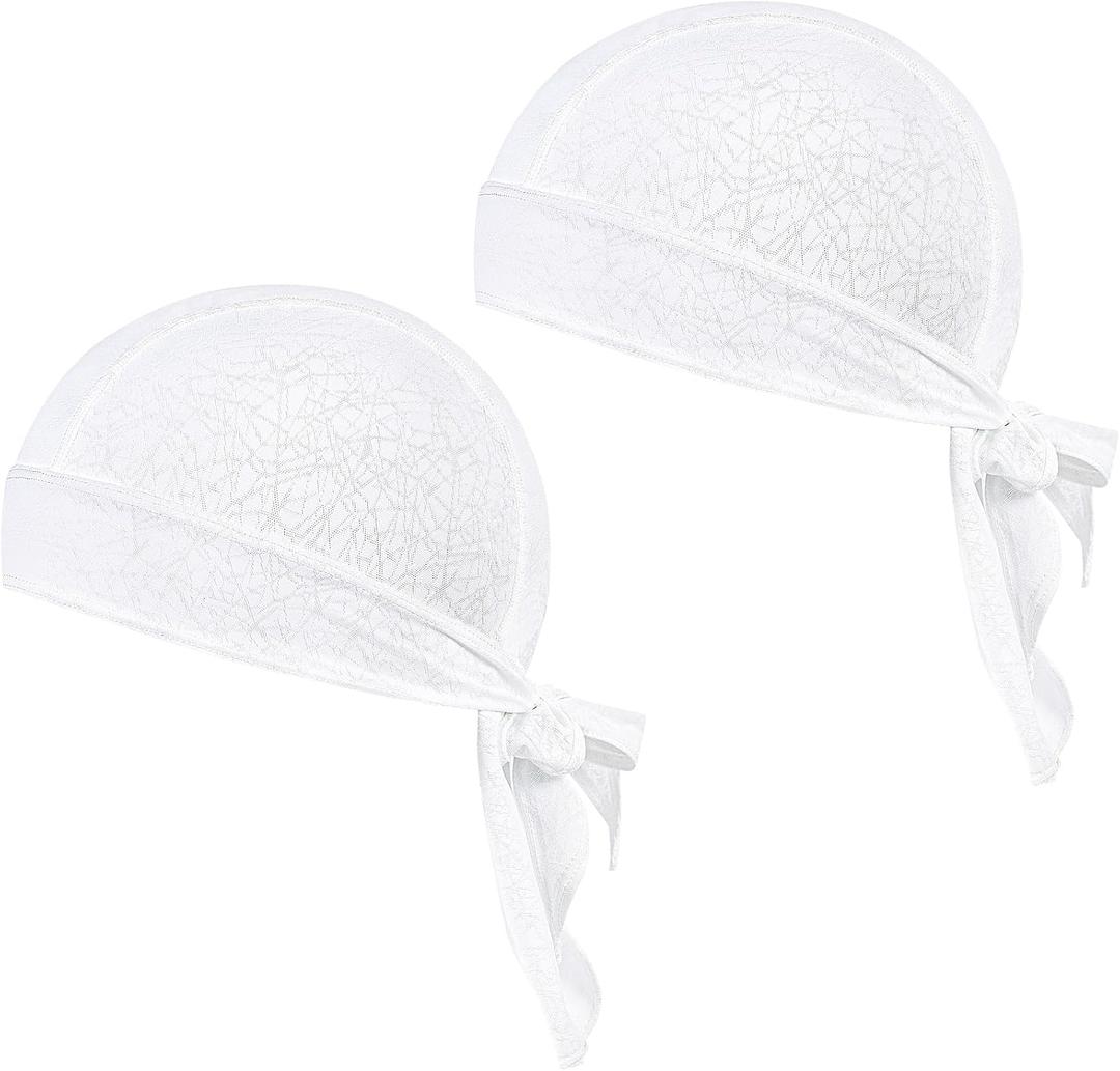 GXCROR Cooling Bandana Cap, Sweat Wicking Helmet Liners, Skull Caps, Doo Rag for Motorcycle, Bicycle, Running, Outdoor Work (White White)