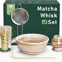 Matcha Whisk Set with Matcha Bowl, Matcha Whisk Holder Matcha Bamboo Whisks, Scoop, Sifter, Unique Gifts for Women Men Girl Friend Home Kitchen Decor Gifts for Tea Enthusiasts Christmas
