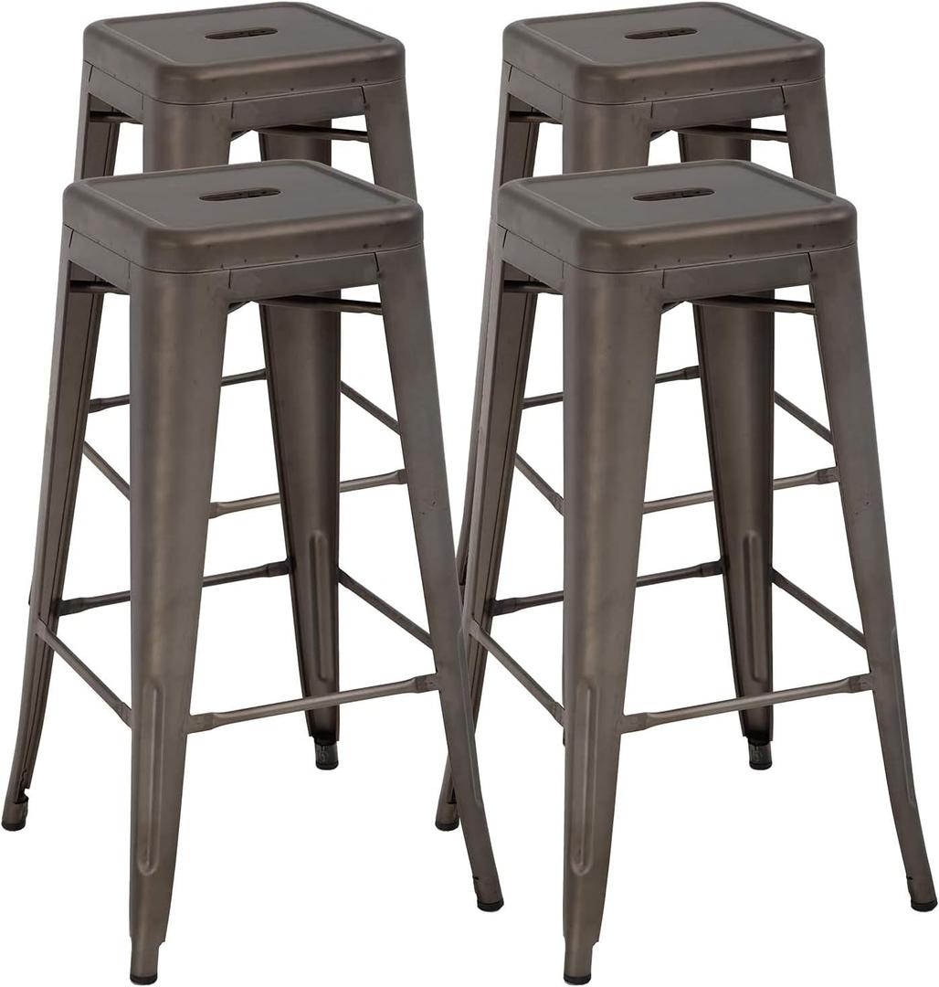 FDW Metal Bar Stools Set of 4 Counter Height Bar Stools 24 Inches Industrial Bar Chairs Patio Stool Stackable Backless Stool Indoor Outdoor Metal Kitchen Stools Bar Chairs (Bronze, 30")