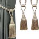 Fenghuangwu Curtain Tiebacks Handmade Elegant Curtain Tie Backs Holdbacks with Tassel for Home Office Decor 2 Pack - Beige