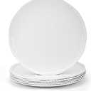 KX-WARE Melamine Plate, 11-inch Dinner Plates with Rope Edge Design, set of 6 White