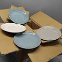 Sango Siterra Artist's Blend 16-Piece Stoneware Dinnerware Set for 4, Green, Cream & White Glossy Dishes with Speckles, Ceramic Plates and Bowls Sets for Everyday Dining, Microwave & Dishwasher Safe