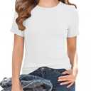 Girls Short Sleeve Shirts Slim Fit Tops Ribbed Crewneck Trendy Basic Kids Clothes White 110