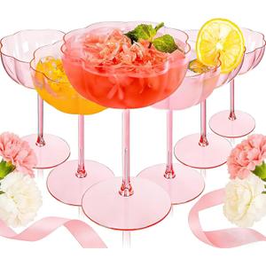 Ciaell 12PCS Plastic Martini Glasses - 10 Oz Pink Elegant Disposable Cocktail Glasses for Champagne Wine Wedding Party Anniversary Bar & Mother's Day