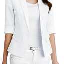 2025 Women's Summer Linen Blazer 3/4 Sleeve Lightweight Fully-Lined Slim Elegant Casual Work Jacket with Pockets (Medium, White)