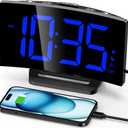 GOLOZA Digital Alarm Clock for Bedrooms, Digital Clock with Modern Curved Design, Conspicuous Blue LED Numbers, 5 Levels Brightness+Off, 2 Volume, 3 Alarm Tones, Snooze, Power-Off Memory, 12/24H