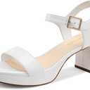 DREAM PAIRS Women's Platform Heels Block Chunky Open Toe Ankle Strap Heel Fashion Wedding Party Dress Sandals Shoes (8.5, White)