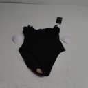 QINSEN Womens Seamed Cup Spaghetti Straps One Piece Bathing Suits Tummy Control Cheeky Swimsuit (Small, Black)