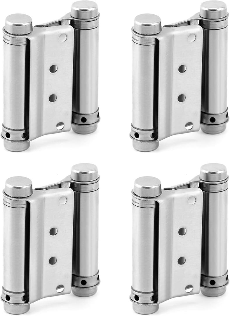 QWORK Heavy Duty Cafe Saloon Bars Door Swing Hinges, 4 Pack 3" Stainless Steel Self Closing Swing Hinges, Double Action Spring Door Hinges