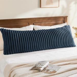 BEDELITE Fluffy Faux Fur Body Pillow Cover with Zipper, Luxury Plush 3D Striped Pillow Cover 20x54 Inches, Super Soft and Cozy Long Body Pillow Pillowcase for Bed Sofa Couch Room Decor(Navy Blue)