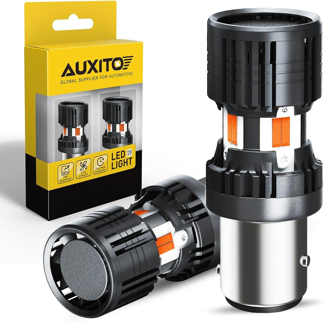 AUXITO CANBUS 1157 LED Bulbs Amber Yellow with Built-in Resistor 2057 2357 7528 BAY15D P21/5W Anti Hyper Flash Error Free Front Rear Turn Signal Lights Blinker Marker DRL Parking Lights, Pack of 2
