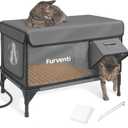 Outdoor Heated Cat House in Winter,Extremely Insulated & Weatherproof,Elevated Feral Cat Shelter with Waterproof Eaves & Escape Door for Outside Stray Barn Cat (Dark Grey, L with Cam.)