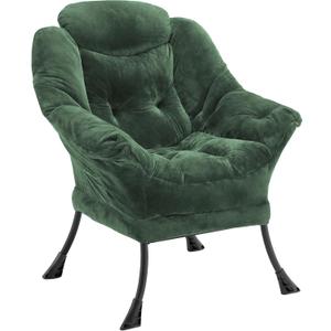 Fabric Lazy Chair for Adults, Oversized Upholstered Sofa Chair, Plush Comfy Lounge Chair with Large Side Storage Pocket, Thick Padded Reading Chair for Living Room, Bedroom, Study Room, Green