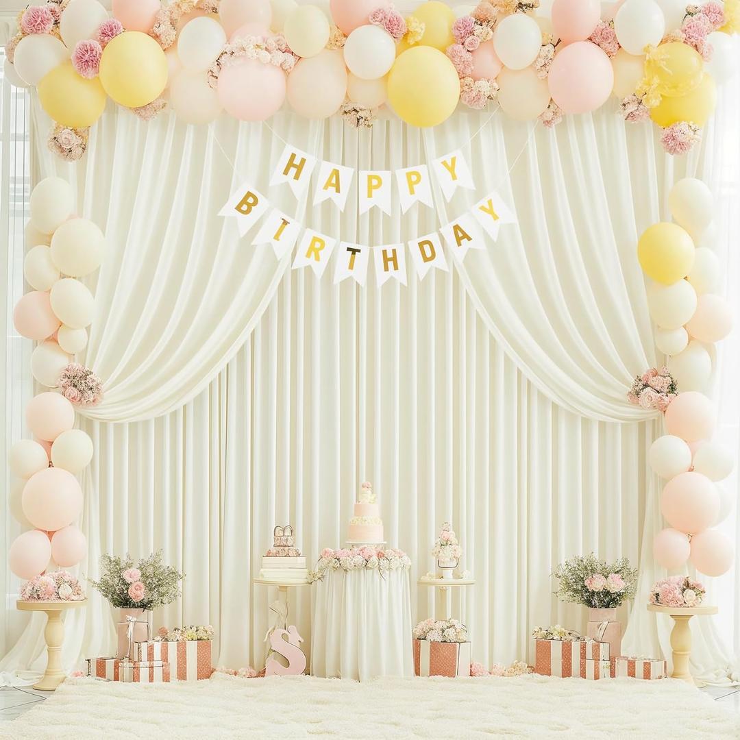16x10FT Ivory Backdrop Curtains for Wedding Parties, Wrinkle Free Polyester Photography Backdrop Drapes for Wedding Baby Shower Birthday Parties Stage Background Stand Decorations 4x10ft,4 Panels
