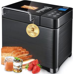 KBS 17-in-1 Bread Maker-Dual Heaters, 710W Machine Stainless Steel with Gluten-Free, Dough Maker,Jam,Yogurt PROG, Auto Nut Dispenser,Ceramic Pan& Touch Panel, 3 Loaf Sizes 3 Crust Colors,Recipes