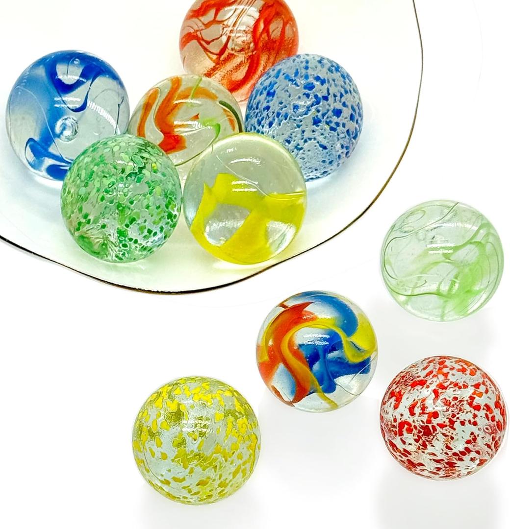 Large Glass Marbles for Decoration 35mm 10pcs Assorted Colour Marble Game Learning and Outdoor Play for Kids and Adult
