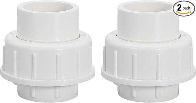 3/4" PVC Union Coupling Pipe Fitting (Socket x Socket) 3/4Inch PVC Slip Union PVC Adapter Coupling Schedule 40, EPDM O-Ring, White, 2 Pcs