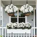 Coferset 30 Blooms White Geraniums Artificial Flowers for Outdoor, 6 Bundles Velvet Realistic Faux Geraniums for Garden Planters, UV Resistant Faux Flowers for Garden, Porch Decor(6, White)