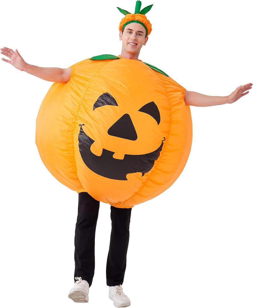 IHGYT Pumpkin Inflatable Costume Blow up Costume Orange Fancy Dress Adult Jumpsuit Halloween Cosplay Outfit Gift