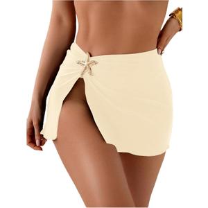 RoseSeek Women's Starfish Split Thigh Beach Skirt Skinny Vacation Bathing Suit Cover Up Skirts with Charm (L)