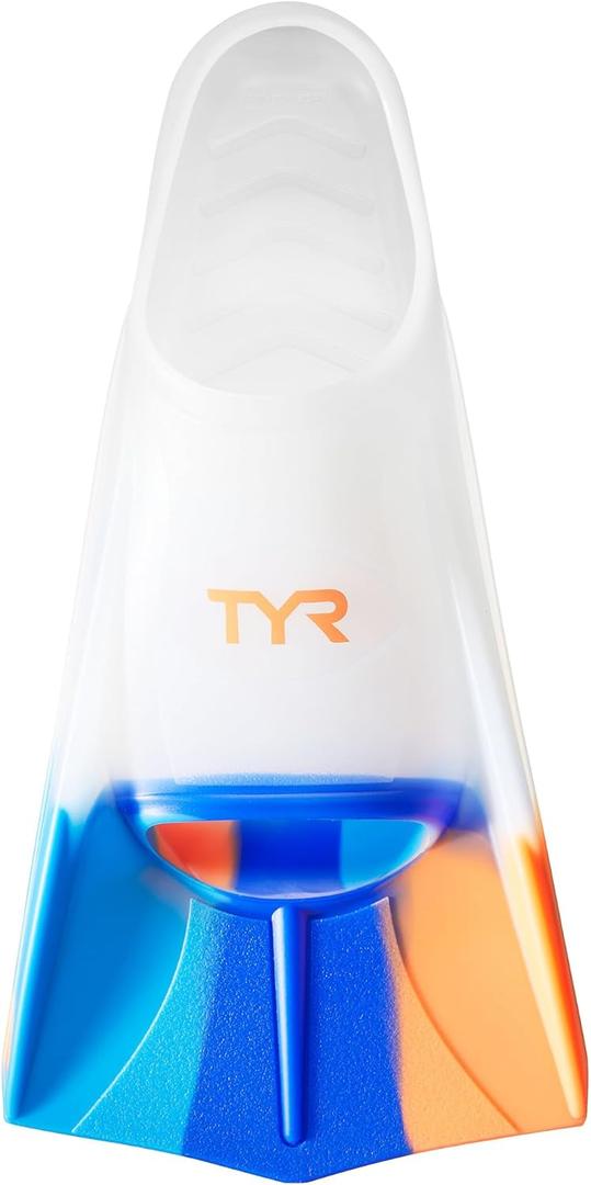 TYR Stryker Silicone Swim Fins - Adult Swimming Gear for Training and Racing (Medium, Orange/Blue/Clear)