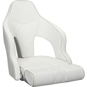 Deluxe Pro High Back Boat Seat Premium Sports Flip Up Captain Boat Seat with Armrests (White/White/Ivory)
