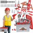 58-Piece Kids Tool Set with Realistic Power Toy Drill & Tool Box & DIY Stickers, Kids Construction Kits, STEM Pretend Play Boy Toys, for Toddlers Boy Ages 3-8