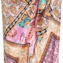 ZAFUL Women's Boho Skirt Asymmetrical Skirts Tied Floral Paisley Printed High Waist Ruched Skirts for Women (XL)