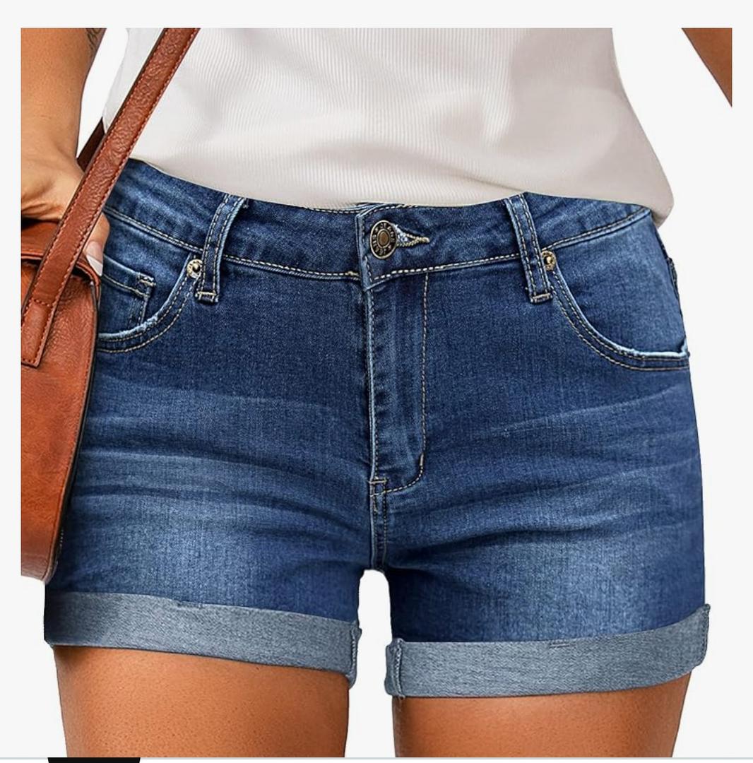 LookbookStore Women's High Waisted Rolled Hem Distressed Jeans Ripped Denim Shorts, size 16