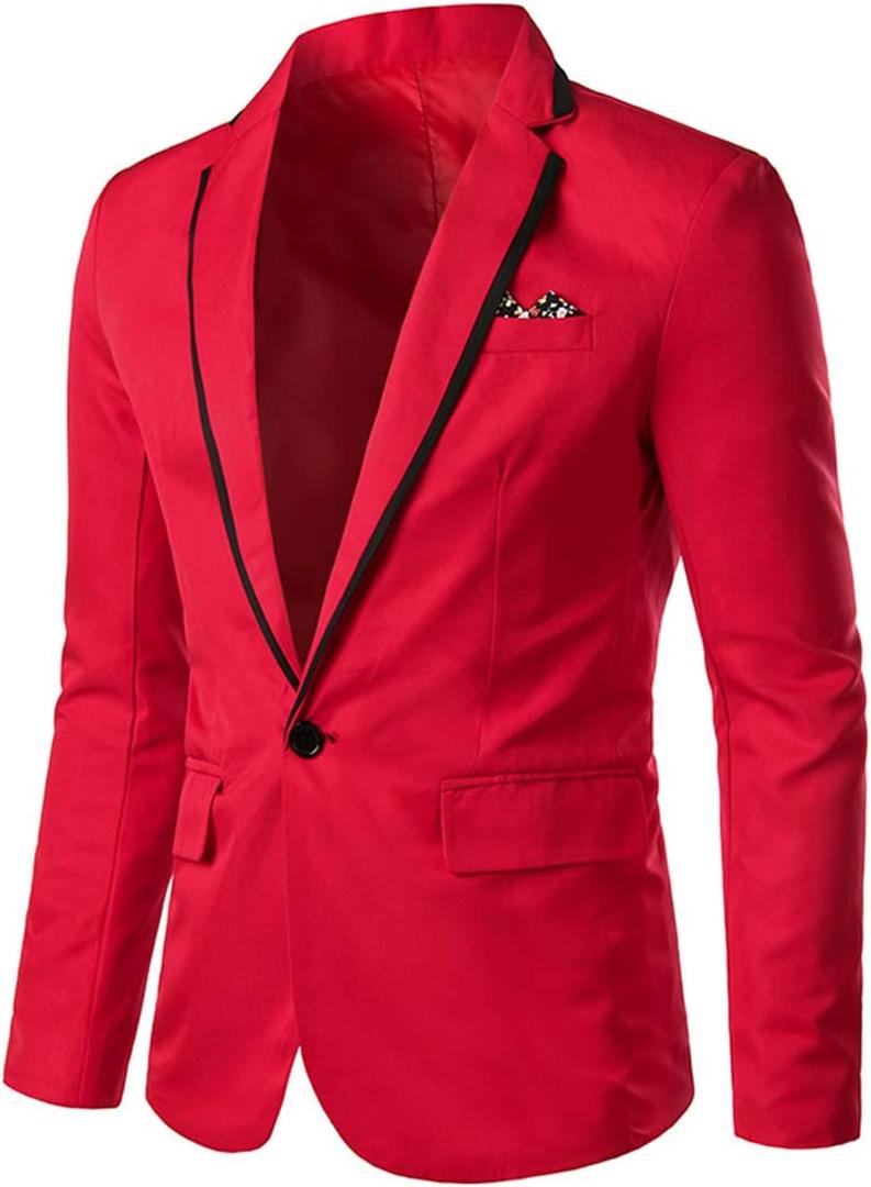 Cloudstyle Mens Casual Slim Fit Suit Jacket 1 Button Daily Blazer Business Sport Coat Tops (Large, Red)