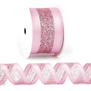 Pink Wired Satin Ribbon 2.5" X 10 Yards With Glitter Mesh for Christmas Tree Decorations, Gift Wrapping, Wreaths, Garlands, Topper Bows, Crafts, Home Decor