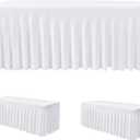 HolidayIdeas 2 Pack Spandex Table Skirt for 6 Ft Rectangle Tables, White Fitted Stretch Tablecloth 30 x 72 Inch, Wrinkle Resistant Ruffle Design for Wedding Banquets, Baby Showers, Parties