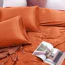Vonty Satin Sheets Twin Silky Soft Satin Bed Sheets Rust Orange Sheet Set, 1 Deep Pocket Fitted Sheet + 1 Flat Sheet + 1 Pillowcases, Burnt Orange