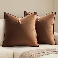 MIULEE Pack of 2 Brown Decorative Velvet Throw Pillow Cover Soft Pillowcase Solid Square Cushion Case for Sofa Bedroom Car 20x20 Inch 50x50 Cm