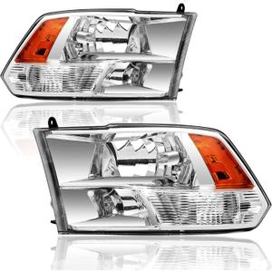 APSVE Headlight Assembly for 2009 2010 2011 2012 2013 2014 2015 2016 2017 2018 Dodge Ram 1500,10-18 Ram 2500 3500 Halogen Headlamp Dual Beam Model, Chrome Housing Amber Corner