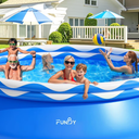 FunBy Upgraded Double Rings Inflatable Above Ground Swimming Pool Easy Set for Adults, Inflatable Top Rings Above Ground Swimming Pool, Water Ripple Print, 500 Gal Capacity (8ftx25in)