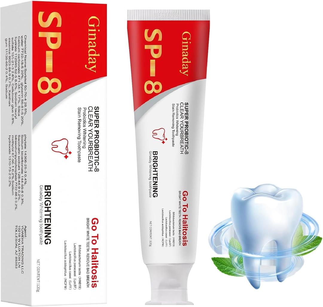 SP-8 Ultra Whitening Probiotics Toothpaste, Fresh Breath Deep Cleaning Care Oral Health.(1Pc)
